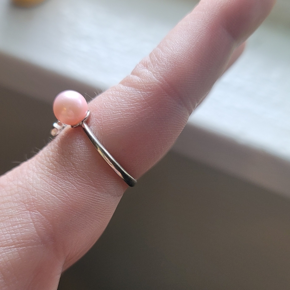 Bubblegum pink pearl 925 adjustable ring with stars super cute